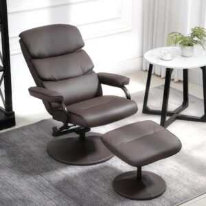 HOMCOM Recliner Chair with Ottoman, PU Leather Swivel High Back Armchair w/Footrest, 135° Adjustable Backrest and Thick Foam Padding, Brown