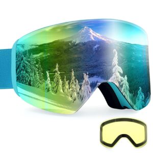 dizokizo ski goggles anti fog 100% uv protection dual detachable lens snowboard goggles for men women youth revo gold