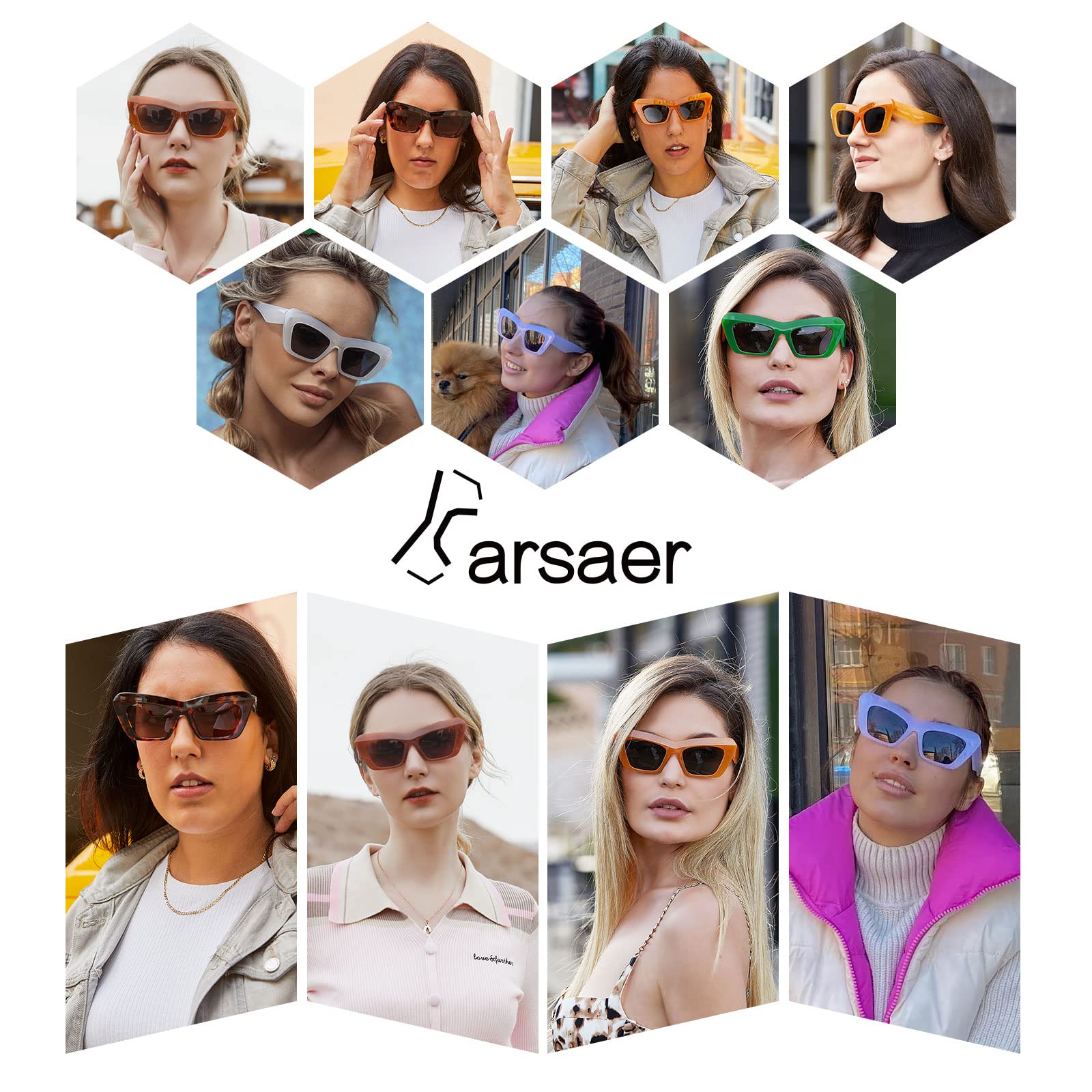 Karsaer Vision Retro Vintage Cateye Square Sunglasses Plastic Frame 90s sunglasses Stylish Classic 70s Eyewear (Amber C6)