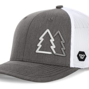 WUE Simple Pine Trees Trucker Hats for Men Adjustable Snapback Mesh Cap Great for Outdoors (Charcoal HEA/White) (Charcoal HEA/White)