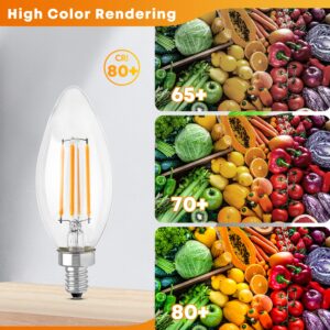 E12 Candelabra LED Edison Bulbs 40W Equivalent, 500 Lumen Soft White B10(C35) Dimmable Chandelier Light Bulbs Ceiling Fan, 5W Clear Glass Vintage Edison Bulb, 6 Pack