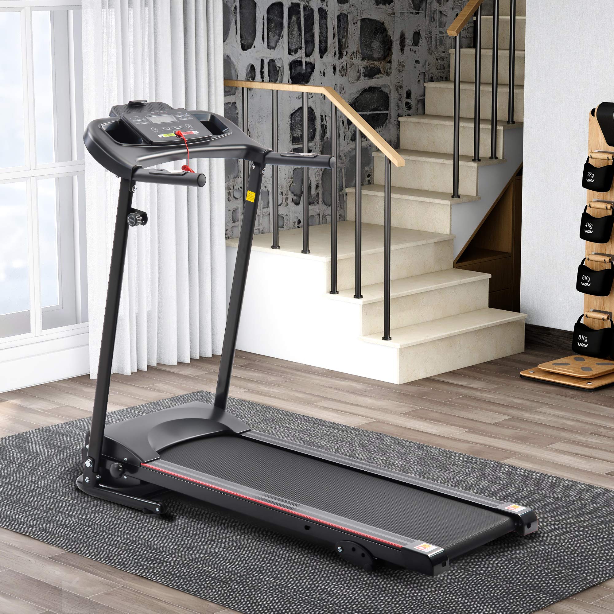 Folding Electric Treadmill for Home, 2.5HP Manual Incline Running Machine, 12 Pre-Set Programs, 5" LCD Display/300LBS Capacity MP3 Black