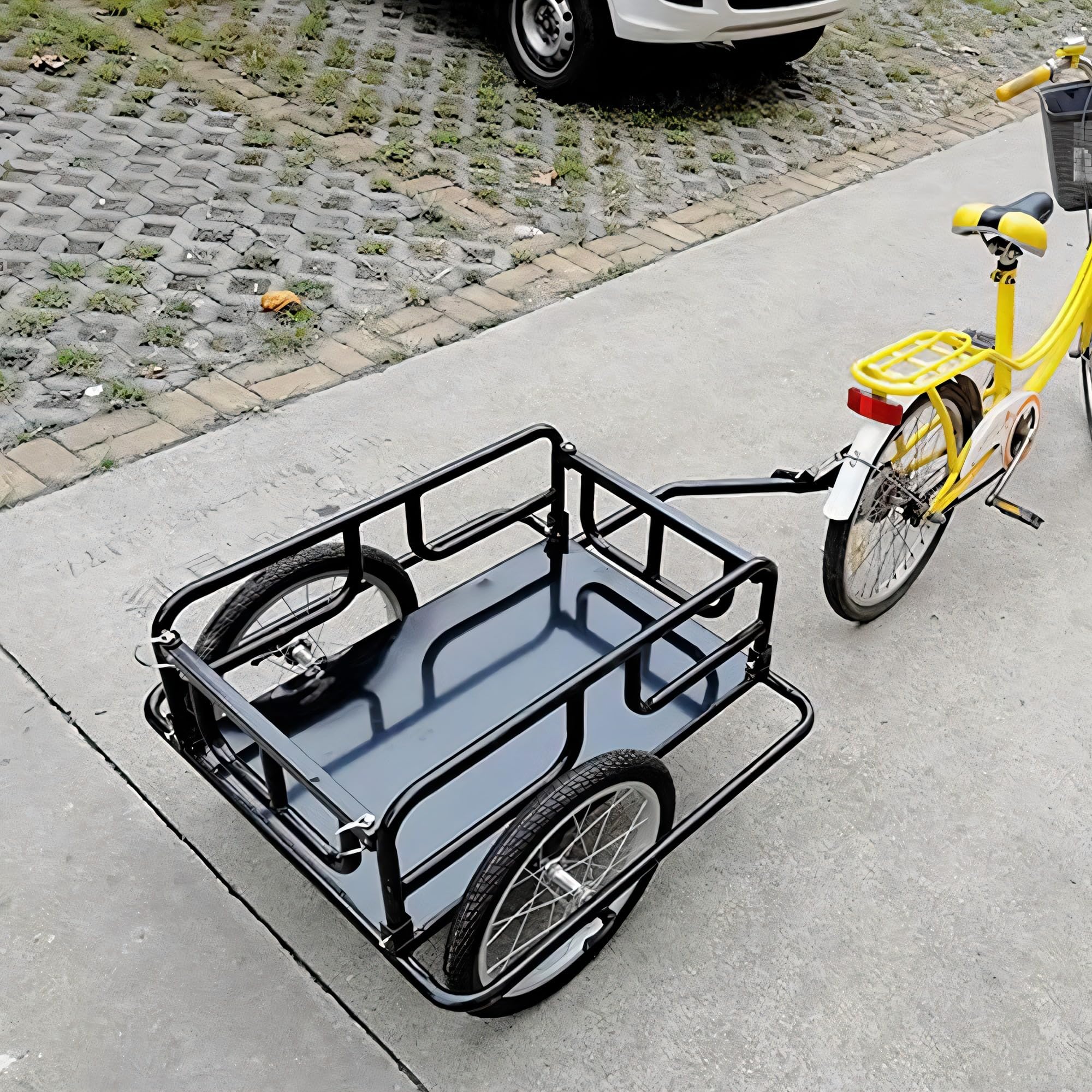 RICA-J Bike Cargo Trailer, Foldable Bicycle Cart Wagon Trailer w/ Hitch, 110 lbs Max Load - Black, Black 01