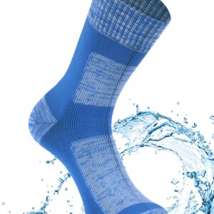 Agdkuvfhd Men Waterproof Socks for Running, Thick Warm Neoprene Quick Dry Wading Socks Fly Fishing Kayaking Water Sports Crew Socks 1 Pair (Blue, Large)