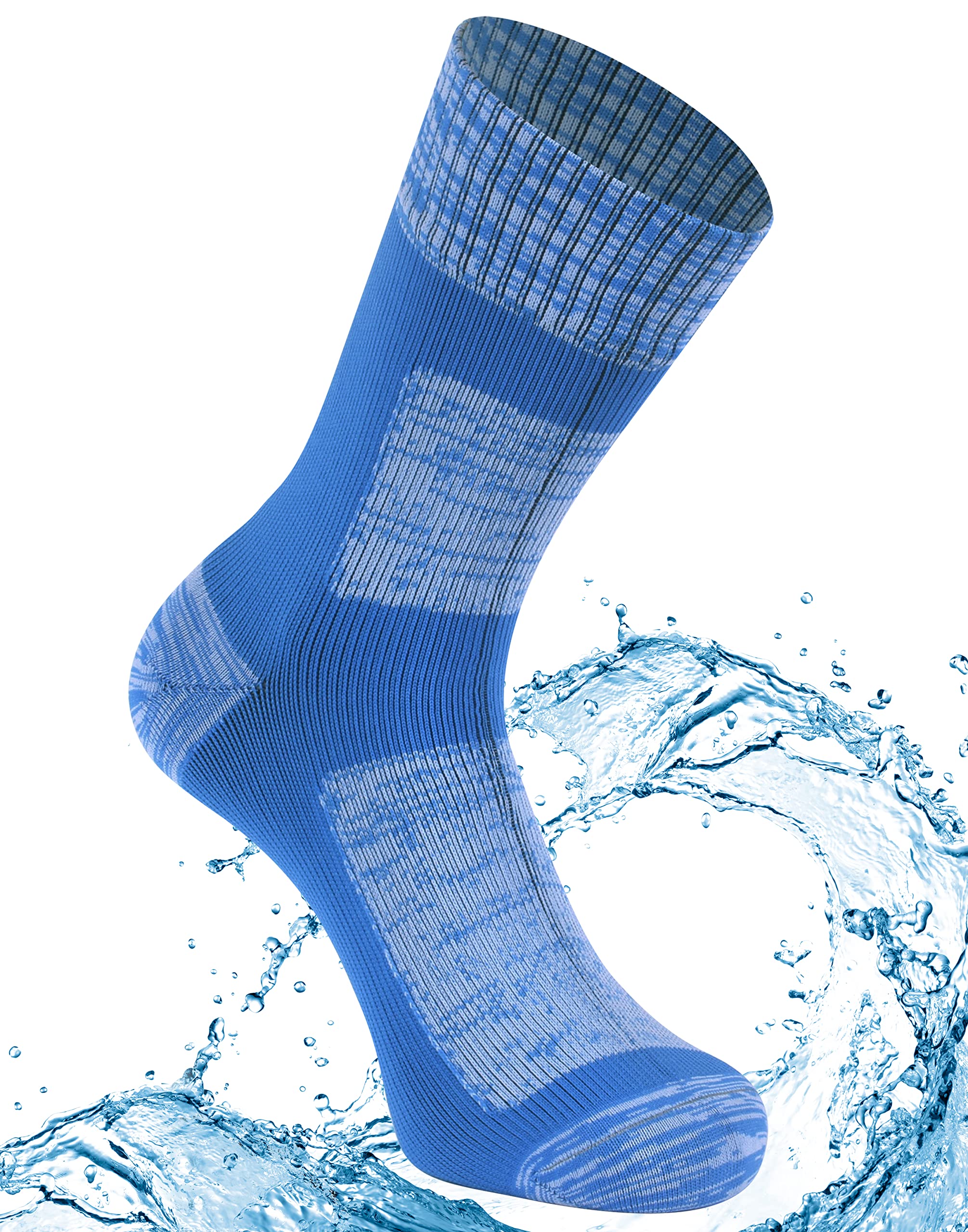 Agdkuvfhd Men Waterproof Socks for Running, Thick Warm Neoprene Quick Dry Wading Socks Fly Fishing Kayaking Water Sports Crew Socks 1 Pair (Blue, Large)