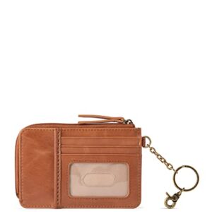 The Sak Iris Wallet in Leather, Elevated Card Holder with Keychain, Tobacco Floral Embossed II