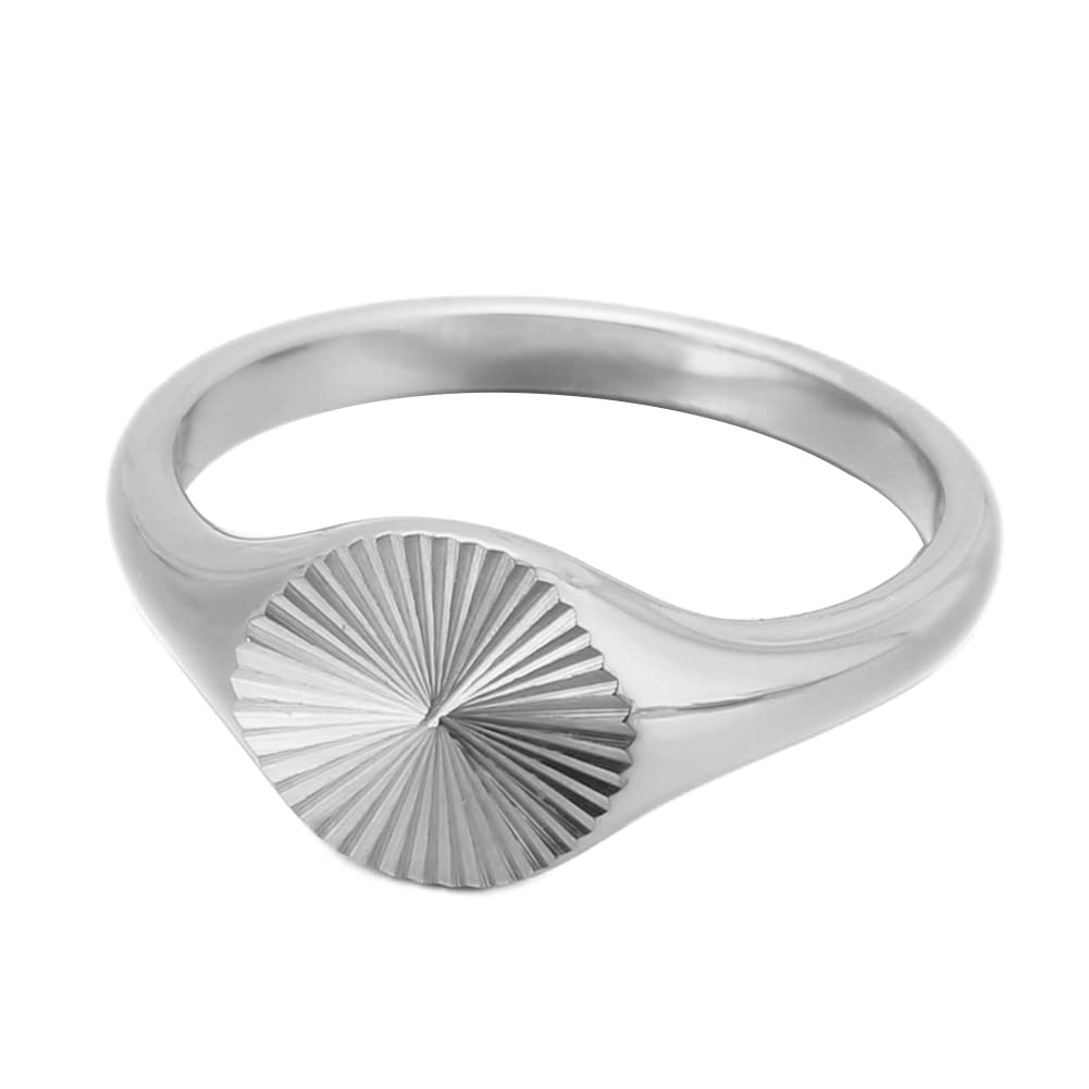 Elefezar Stainless Steel Sun Burst Statement Ring 18K Gold Plated Signet Rings Sunshine Jewelry Minimalist Sunbeam Ring Silver 7