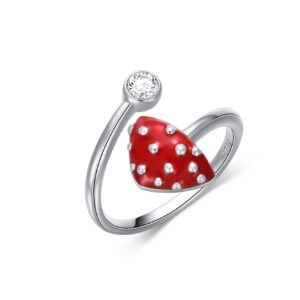 MEIDERBO Red Mushroom Ring S925 Sterling Silver Red Mushroom Rings Jewelry Gifts for Women Wife Mother Mother's Day Birthday Gifts(Size 8)