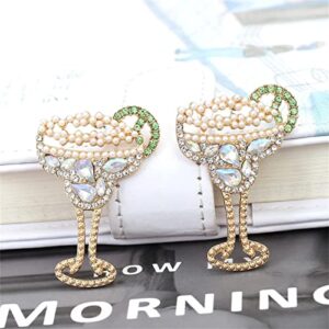 Creative Champagne Wine Glass Dangle Earrings Shining Crystal Rhinestone Pearl Beads Wine Bottle Earrings for Women Jewelry(A)