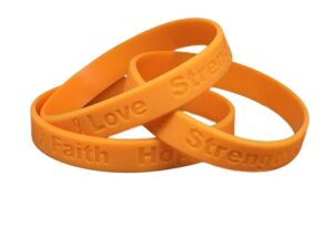 25 leukemia awareness silicone bracelets - adult size - show your support - 25 bracelets - made of 100% silicone - no latex orange 8 inches