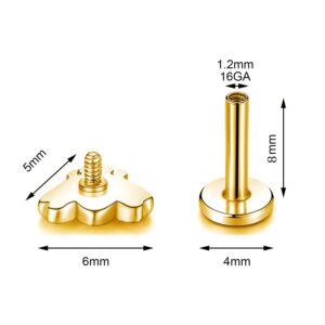 Top Honeybee Cartilage Stud Earrings Stainless Steel Tiny Bee Flat Back Screw Lip Tongue Piercing Barbell Labret Studs Cute Jewelry Gifts for Women Men Unisex Hypoallergenic (Gold)