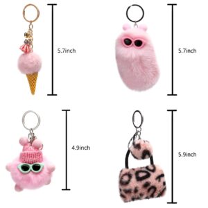 Qiiuuy 4 Pieces Cute Keychain Fluffy Faux Rabbit Fur Kawaii Keyring For Girls Womens Bag Carkeychain