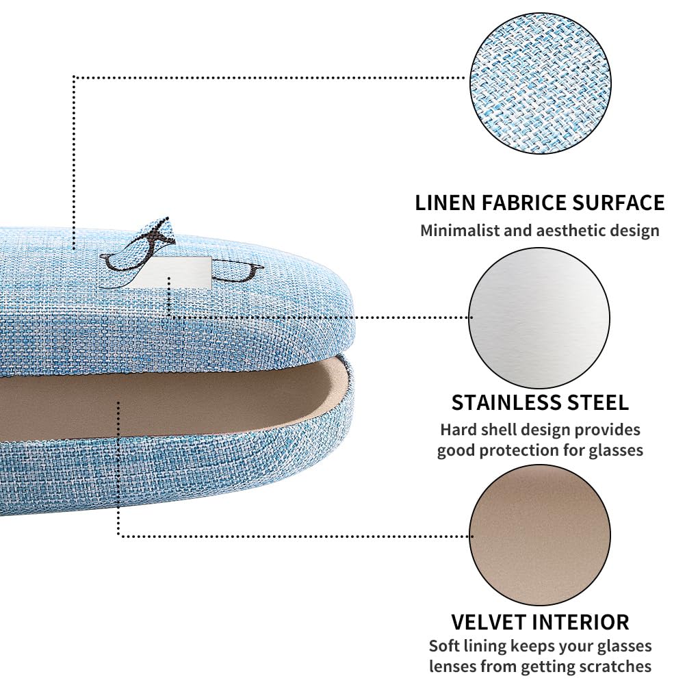 CHZZMS 6 Pack Hard Shell Eyeglasses Case Protector Linen Fabrics Glasses Case for Men Women