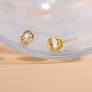 SHINYSO 925 Sterling Silver Stud Earrings with Round Cubic Zirconia Gold Mini Earrings for Women