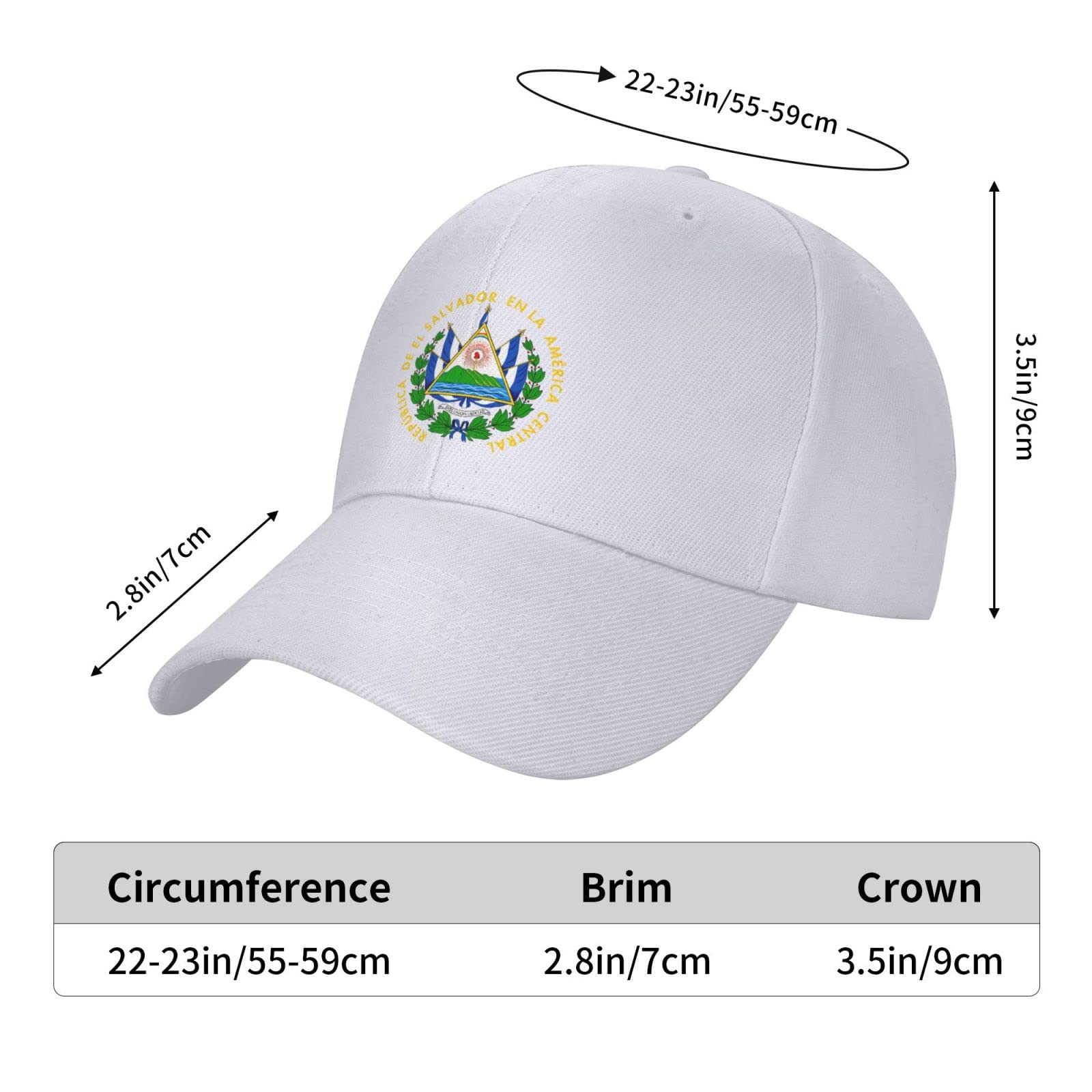 ZMHOOT Coat of Arms of El Salvador Baseball Cap Men and Women Duck Tongue Hat Casquette Adjustable White, One Size