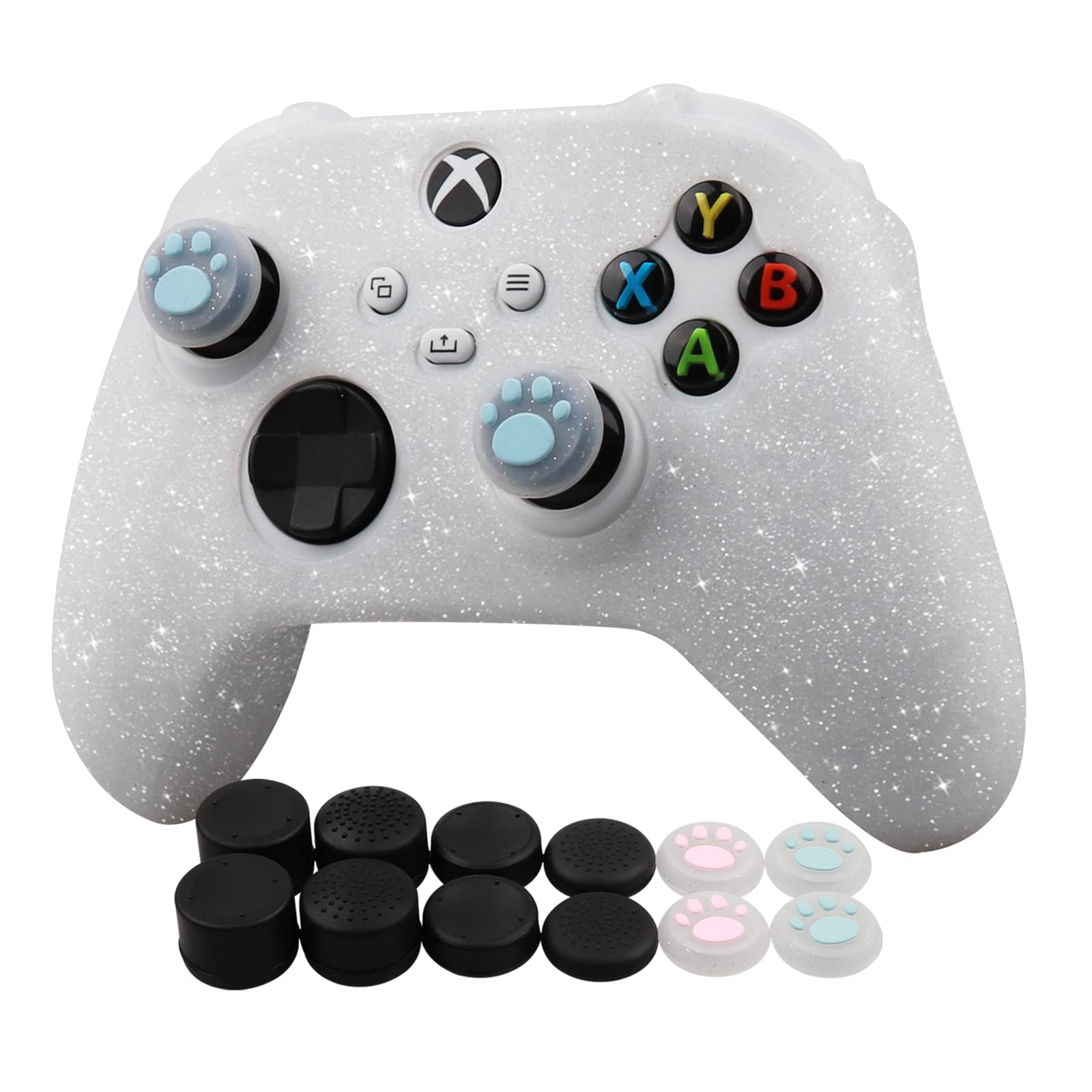 RALAN Glitter Controller Skin for Xbox Series, Anti-Slip Silicone Controller Cover Protector Case Compatible for Xbox Series Gamepad Joystick with 4 Cat Caps and Black Pro Thumb Grip x 8.