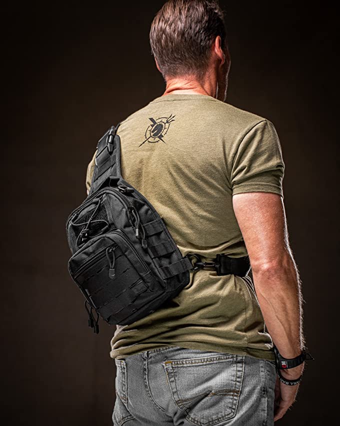 BOMTURN Tactical Backpack Shoulder Bag - 1000D Waterproof Military Backpack // Laser Cut Molle System // CCW Bags Outdoor Sling Bag for Every Day Carry Black