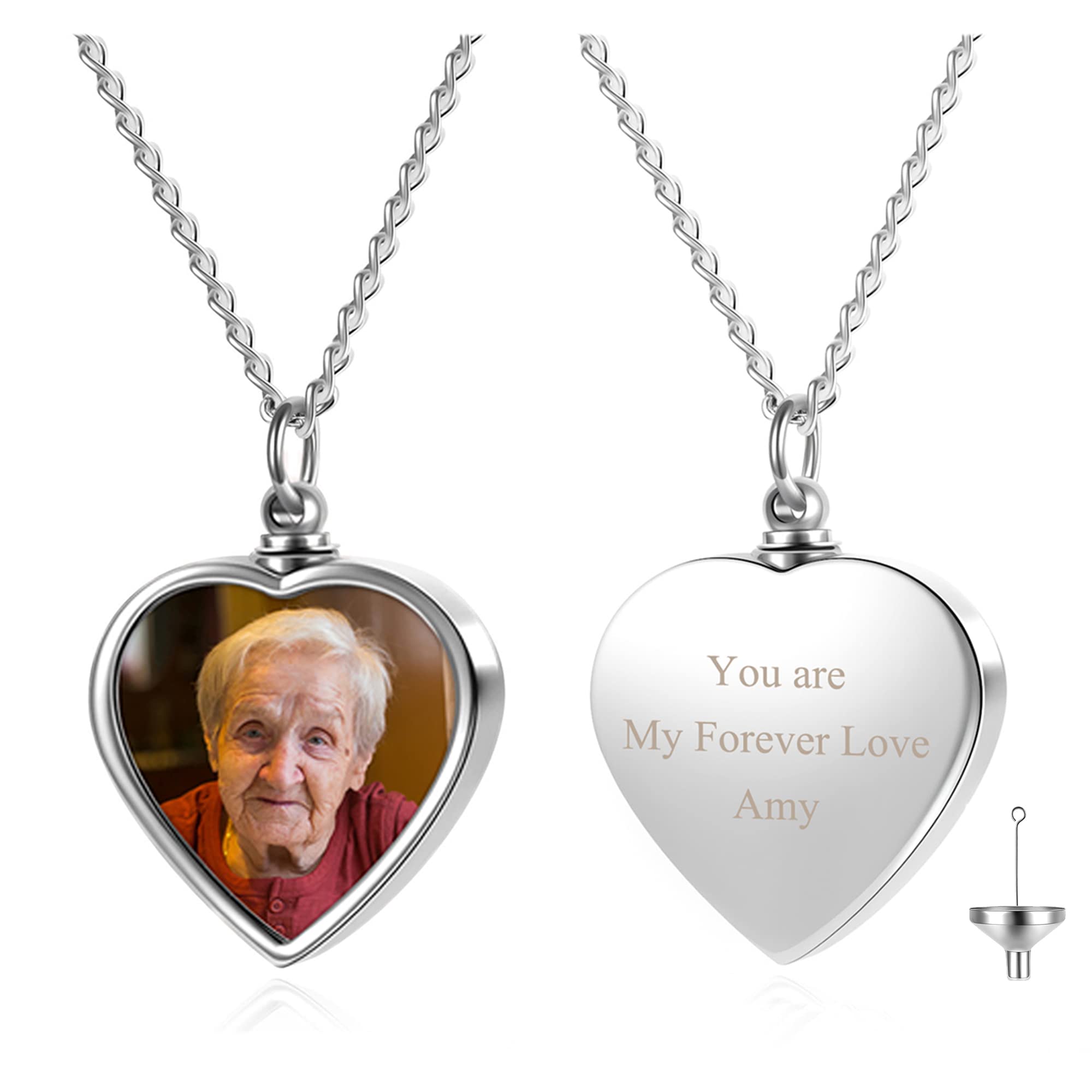 AllerPierce Personalized Photo Cremation Urn Necklace for Ashes Custom Picture Heart Locket Necklace Keepsake Cremation Jewelry Memorial Gift Ashes Necklaces for Women Men Pets