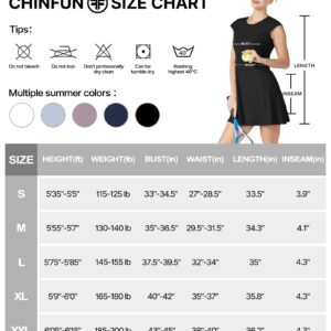 ChinFun Tennis Golf Dresses for Women, Tennis Golf Dress with Shorts Underneath and 4 Pockets UPF 50+ Cap Sleeve Workout Athletic Exercise Dress Black M