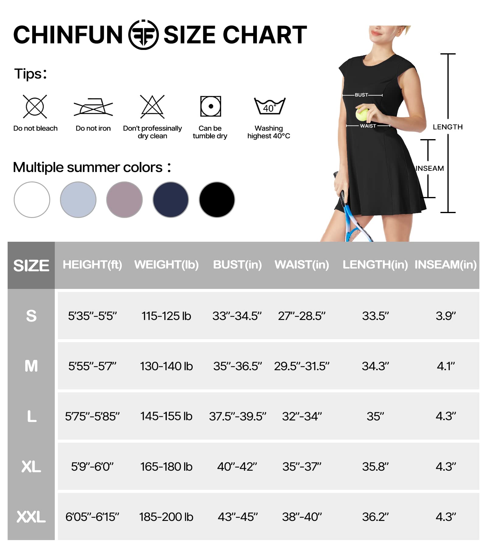 ChinFun Tennis Golf Dresses for Women, Tennis Golf Dress with Shorts Underneath and 4 Pockets UPF 50+ Cap Sleeve Workout Athletic Exercise Dress Black M