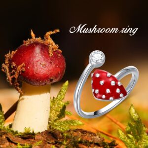 MEIDERBO Red Mushroom Ring S925 Sterling Silver Red Mushroom Rings Jewelry Gifts for Women Wife Mother Mother's Day Birthday Gifts(Size 8)