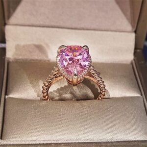 18K Rose Gold Plated Fashion Jewelry Teardrop Shaped Cubic Zirconia Rings Popular Pink Gemstone Rings Twist Wedding Engagement Rings for Women HM411 (8)