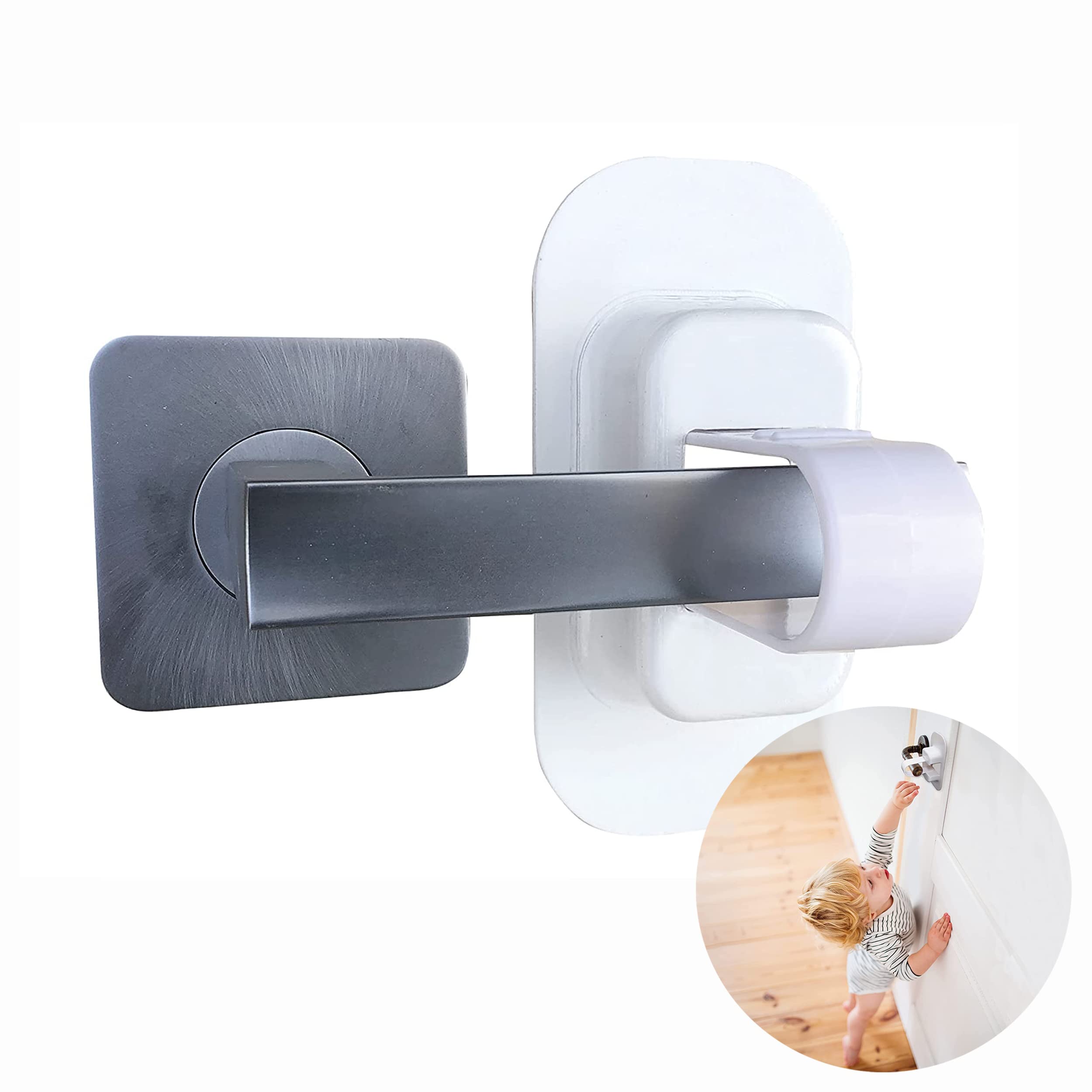 Dreambaby Adhesive Lever Door Handle Lock - Child Safety Locks for Doors & Handles - Suitable for Most Lever Door Handles - 2 Pack - White - Model L1481PB