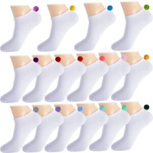 SATINIOR 16 Pairs Women Pom Pom Socks with Balls on The Back Ankle Lowcut Socks Seamless Socks for Men Women(White)