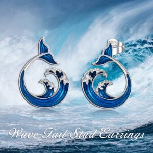 PELOVNY Christmas Gifts Ocean Wave Tail Studs 925 Sterling Silver Surf Earrings for Lover Women Waves Spray Hypoallergenic Earrings for Women