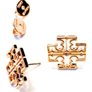 Tory Burch Britten Logo Stud Earring Rose Gold