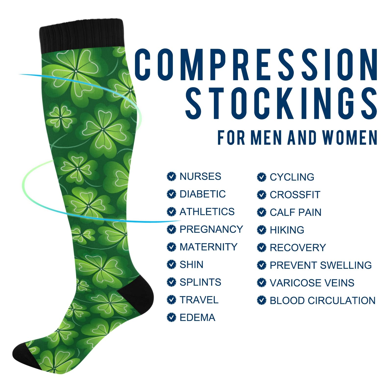 xigua Green Four-leaf Clover Compression Socks for Women & Men Circulation-Best for Running,Nurse,Travel,Cycling