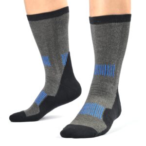 WindCrosser Mens 3 Pairs Black/Grey Padded Anti Odor Moisture Wicking Breathable Crew Mid Calf Compression Hiking Socks,Size 7-12