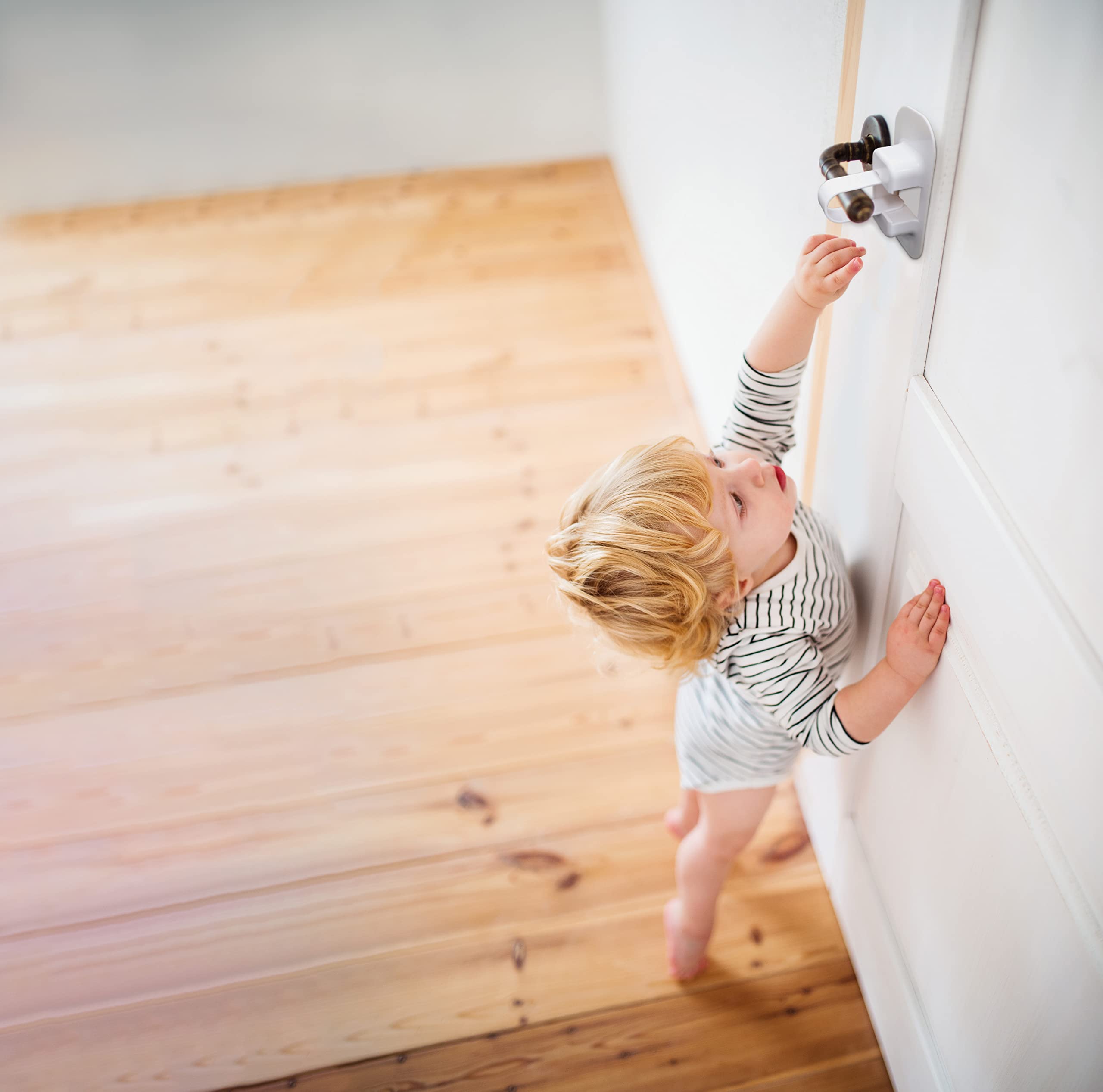 Dreambaby Adhesive Lever Door Handle Lock - Child Safety Locks for Doors & Handles - Suitable for Most Lever Door Handles - 2 Pack - White - Model L1481PB