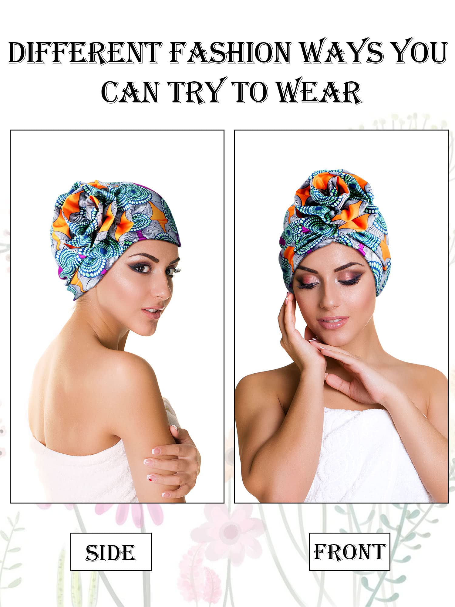 SATINIOR 8 Pieces Turbans African Pattern Knot Headwrap Bohemian Print Pre Tied Flower Knot Bonnet Hat for Women Girls (Vivid Style), One Size Multicoloured