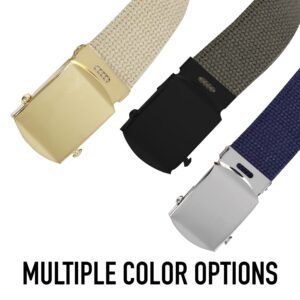 Rothco 100% Cotton Canvas Web Belt with Metal Buckle 3-Pack Outdoor Flip Top Style Belt, Khaki/Navy Blue/Black, 44 Inches