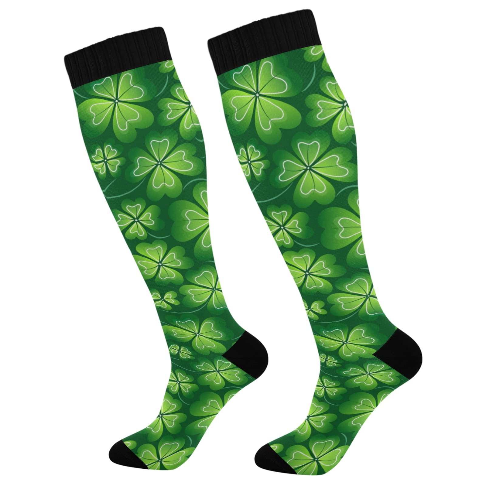 xigua Green Four-leaf Clover Compression Socks for Women & Men Circulation-Best for Running,Nurse,Travel,Cycling