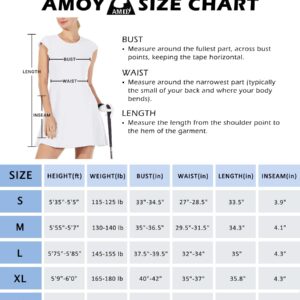 Amoy Women’s Tennis Dress with Built in Shorts UPF 50+ Cap Sleeve Exercise Dresses for Athletic Workout White L