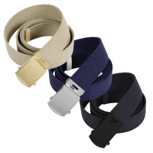 Rothco 100% Cotton Canvas Web Belt with Metal Buckle 3-Pack Outdoor Flip Top Style Belt, Khaki/Navy Blue/Black, 44 Inches