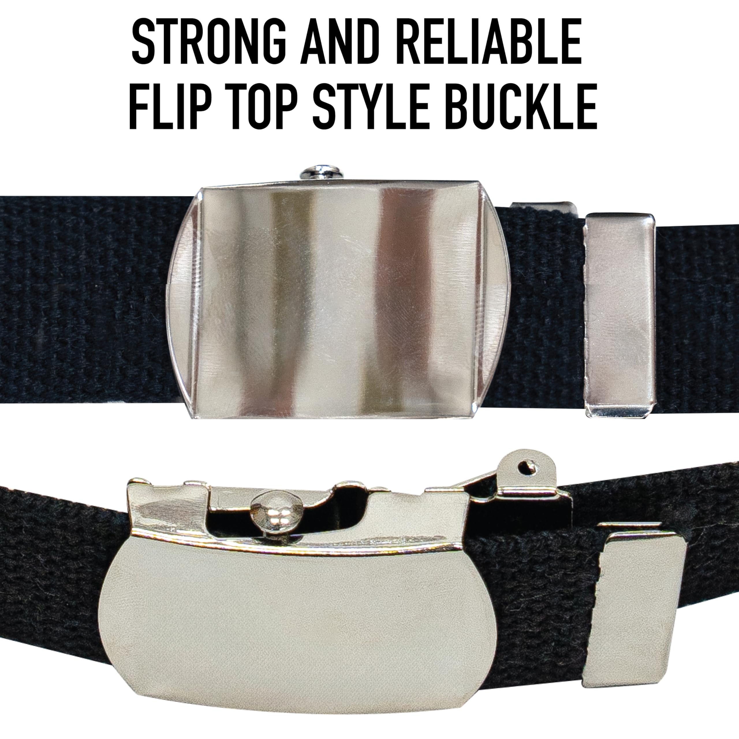 Rothco 100% Cotton Canvas Web Belt with Metal Buckle 3-Pack Outdoor Flip Top Style Belt, Khaki/Navy Blue/Black, 44 Inches