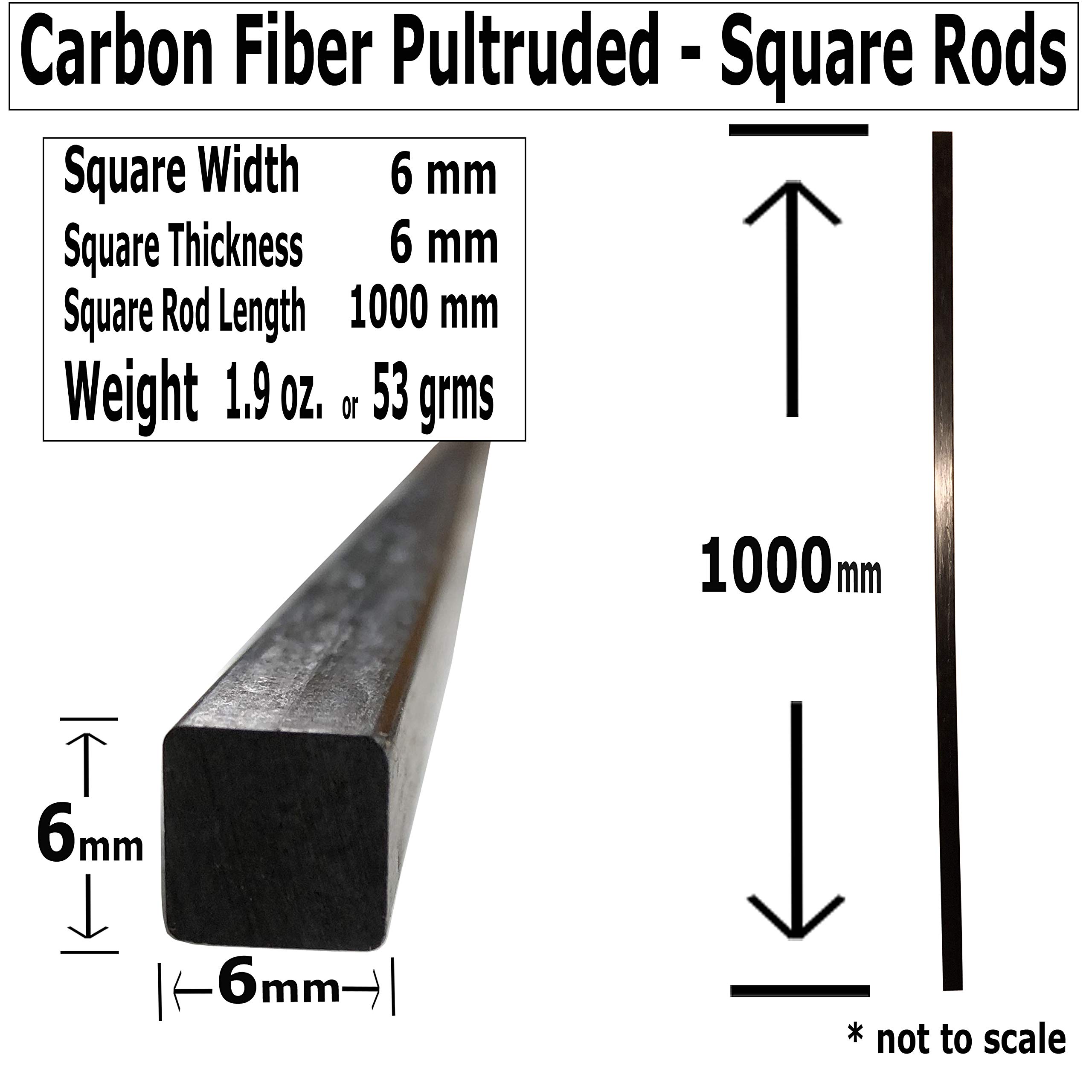 KARBXON – Square Carbon Fiber Rod - 6mm x 1000mm – Pultruded Square Solid Rod - Black Matte Finish - Pure Solid Carbon Fibre Square Tube shafts - for RC Planes-Drones, Boat DIY Craft Projects