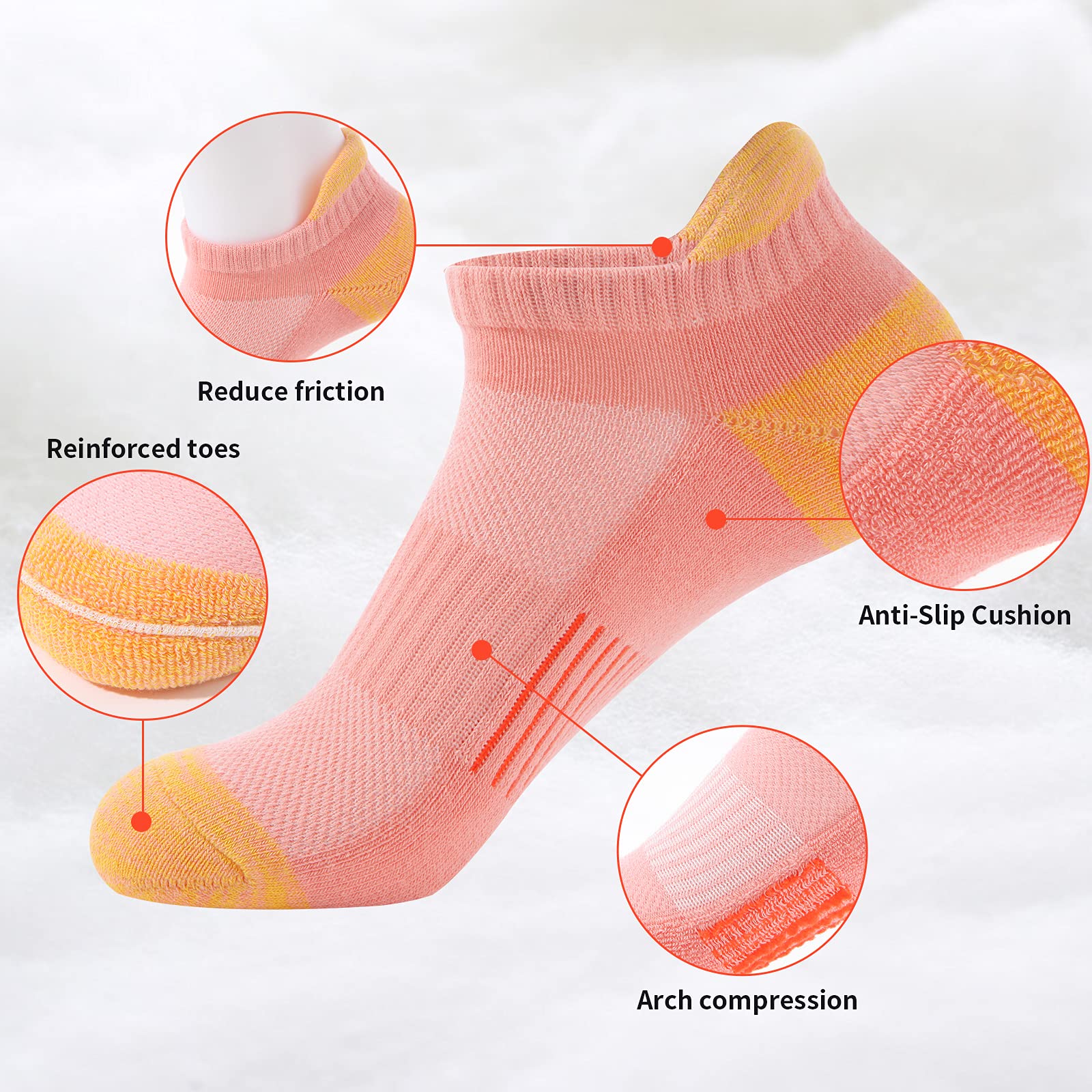 BUDERMMY Running Ankle Socks for Women Athletic Cotton Cushioned 6 Pairs Workout No Show Socks Women (8-10, Mixed Color)