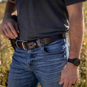 1791 GUNLEATHER Gun Belt - Gun Holster Belt - Heavy Duty 14 oz Leather Gun Belt, EDC Belt, Signature Brown 38 (Size 34 Pants)