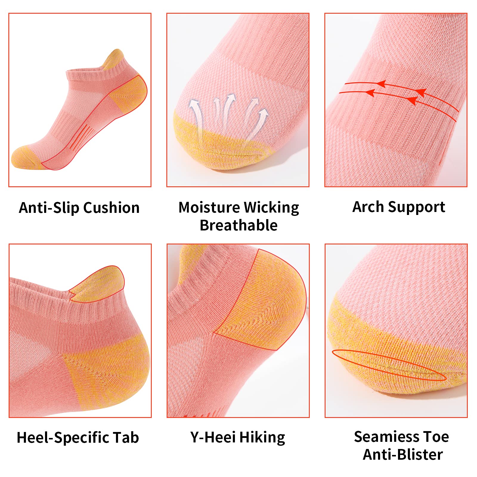 BUDERMMY Running Ankle Socks for Women Athletic Cotton Cushioned 6 Pairs Workout No Show Socks Women (8-10, Mixed Color)