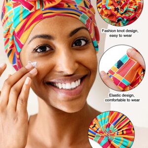 SATINIOR 8 Pieces Turbans African Pattern Knot Headwrap Bohemian Print Pre Tied Flower Knot Bonnet Hat for Women Girls (Vivid Style), One Size Multicoloured