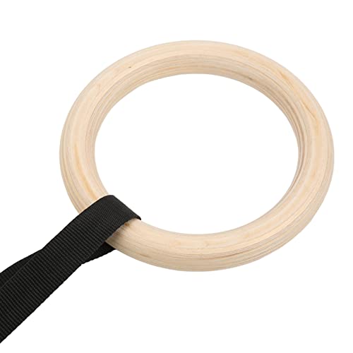 OUKENS Combination Fitness Products Gymnastic Rings, 1 Pair Wooden Gymnastic Rings with Adjustable Buckle Straps 330lbs Capacity for Home Gym