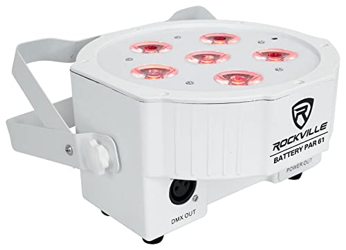 2) Rockville Battery PAR 61 White Rechargeable RGBWA+ DMX DJ Up-Lights+Remotes