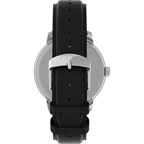 Timex Men's Easy Reader Bold 43mm Watch – Silver-Tone Case Black Dial with Black Leather Strap