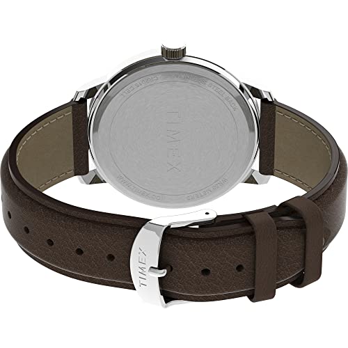 Timex Men's Easy Reader Bold 43mm Watch – Silver-Tone Case Cream Dial with Brown Leather Strap