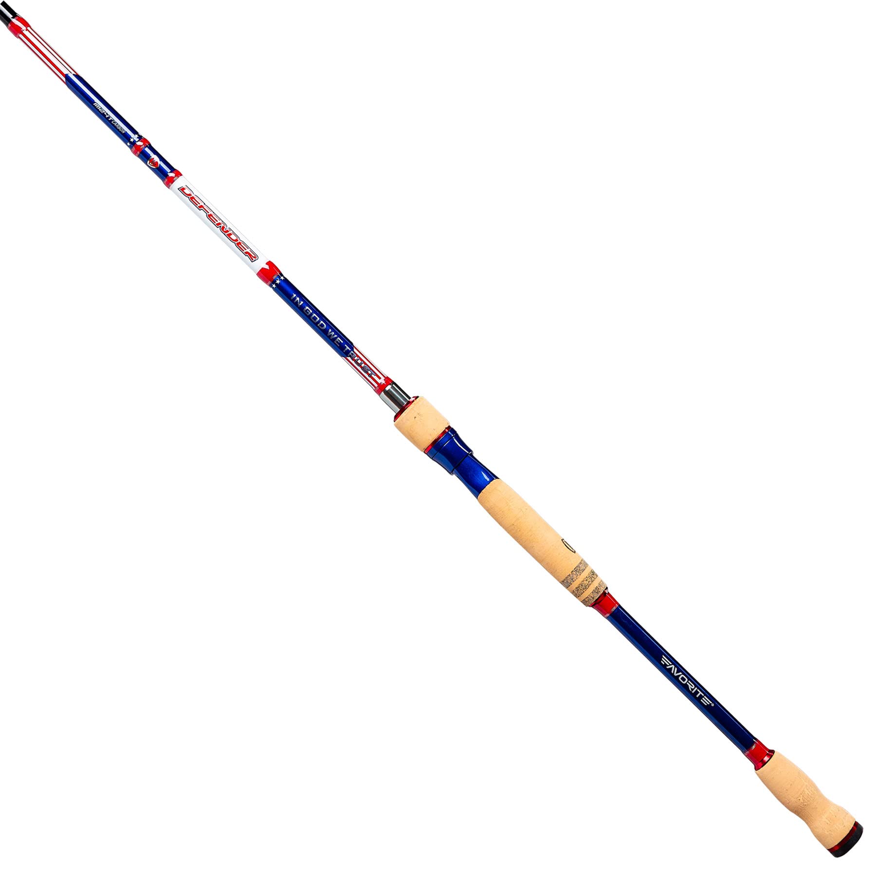 Defender Spinning Rod, 7'3" Rod Length, American Flag Design to Show Country Pride, Spinning Rod, One Piece Rod, Cork Handles