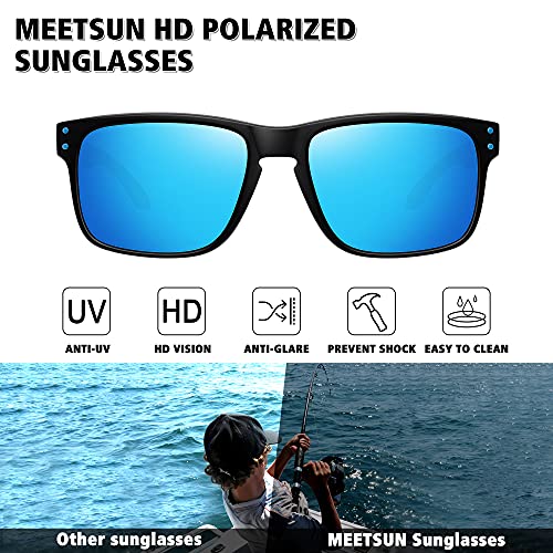 MEETSUN Polarized Sunglasses for Men Women Sports Driving Fishing Glasses UV400 Protection Black+Blue Mirror 2Pack